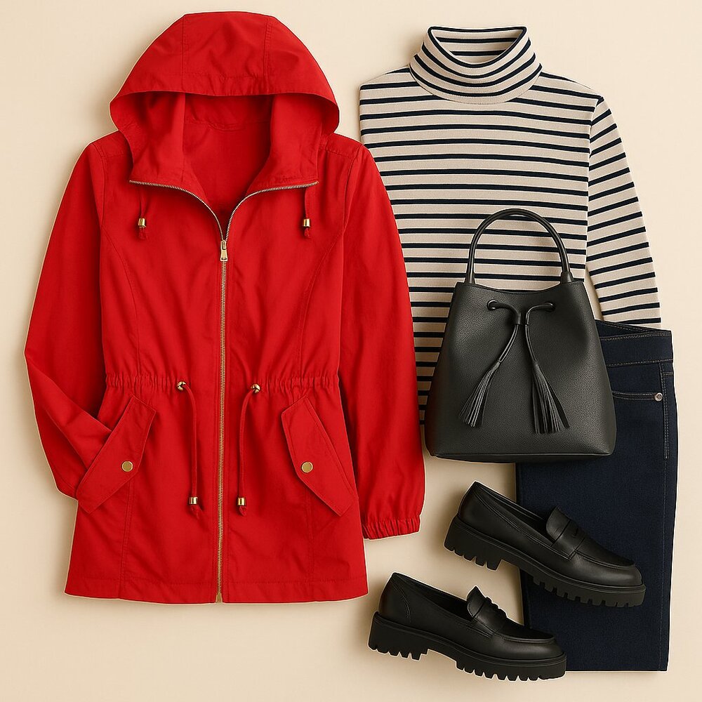 Susan Graver Red Lightweight Hooded Jacket - Size S
